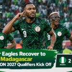 Nigeria players celebrate during their 2-1 AFCON 2027 qualifying victory over Madagascar