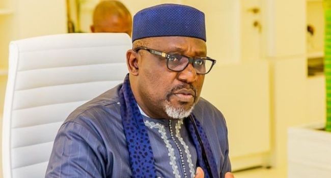 Former Imo State Governor Rochas Okorocha amid a police investigation into disputed APC senatorial primary documents.