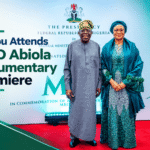 President Bola Tinubu and First Lady Oluremi Tinubu at the national premiere of the MKO Abiola documentary in Lagos